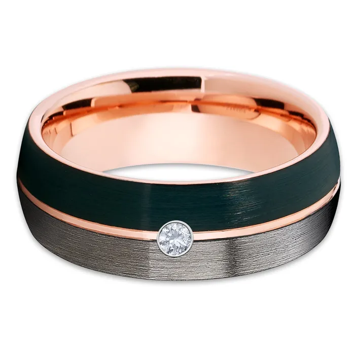 Rose Gold Tungsten Ring White Diamond Ring Gunmetal Ring Black Wedding Ring Clean Casting Jewelry Rings