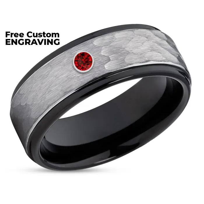 Ruby Wedding Ring Black Tungsten Ring Tungsten Wedding Band Anniversary Ring Band Clean Casting Jewelry Rings