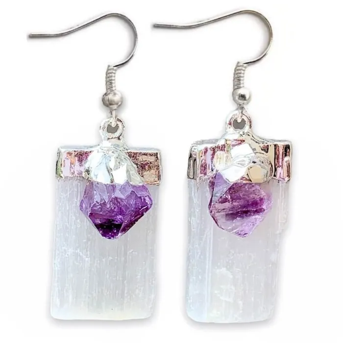 Selenite and Amethyst Earrings Magic Crystals Earrings