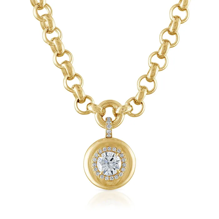 SG Fine Necklaces Mini Diamond Button Hollow Rolo Chain Necklace