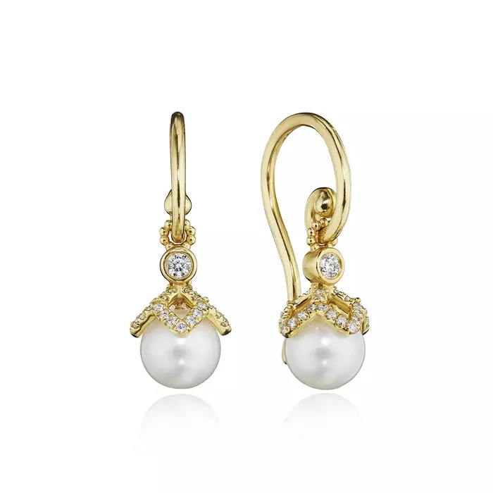 Shop IDC estore Earrings Verragio Reverie Petal Diamond Pearl Dangle Earring 18K Gold 045CTW