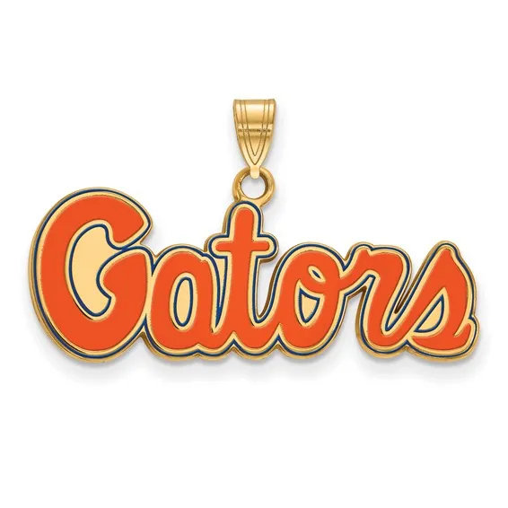 Shop IDC estore Necklaces Sterling Silver Goldplated LogoArt University of Florida Gators Script Small Enameled Pendant