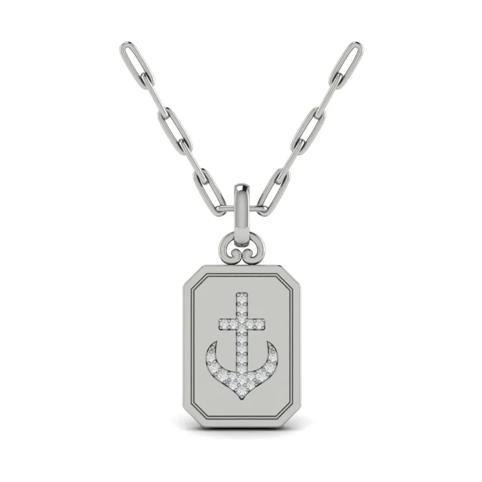 Shop IDC estore Necklaces Vlora Amuleta 14K Diamond Anchor Medallion Pendant Link Necklace 009CTW