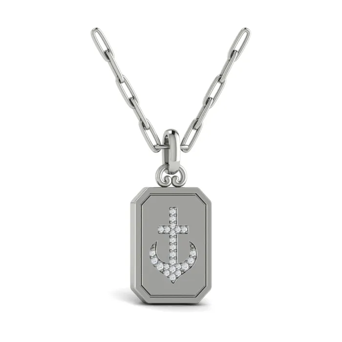 Shop IDC estore Necklaces Vlora Amuleta 14K Diamond Anchor Medallion Pendant Link Necklace 009CTW