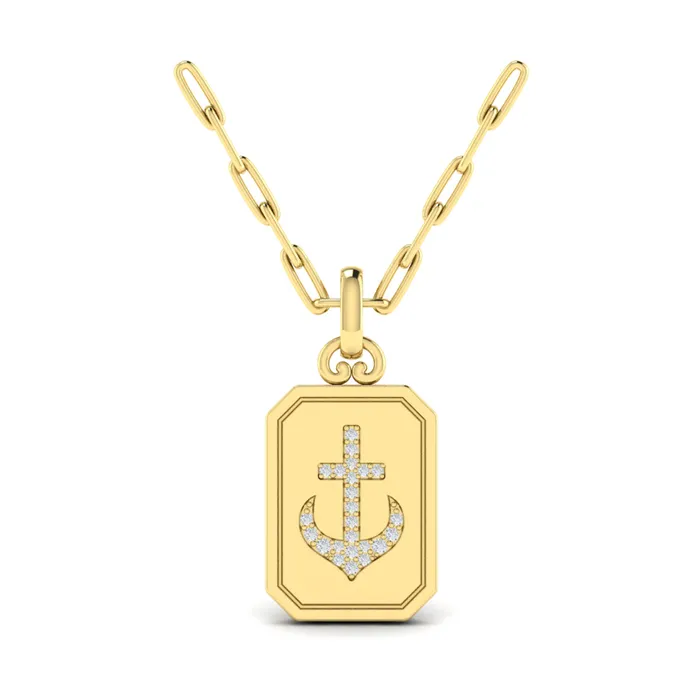 Shop IDC estore Necklaces Vlora Amuleta 14K Diamond Anchor Medallion Pendant Link Necklace 009CTW