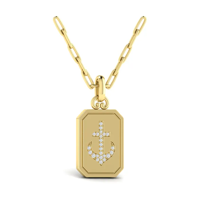 Shop IDC estore Necklaces Vlora Amuleta 14K Diamond Anchor Medallion Pendant Link Necklace 009CTW