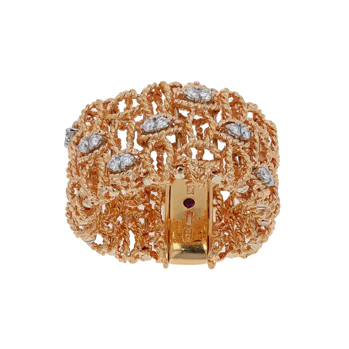 Shop IDC estore Rings Estate 18K Rose Gold Roberto Coin Mesh Diamond Ring 022CTW