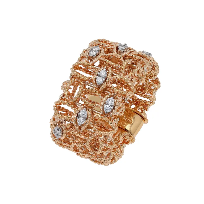 Shop IDC estore Rings Estate 18K Rose Gold Roberto Coin Mesh Diamond Ring 022CTW
