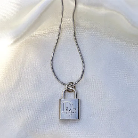Silver Dior Lock Necklace Reluxe Vintage Necklaces
