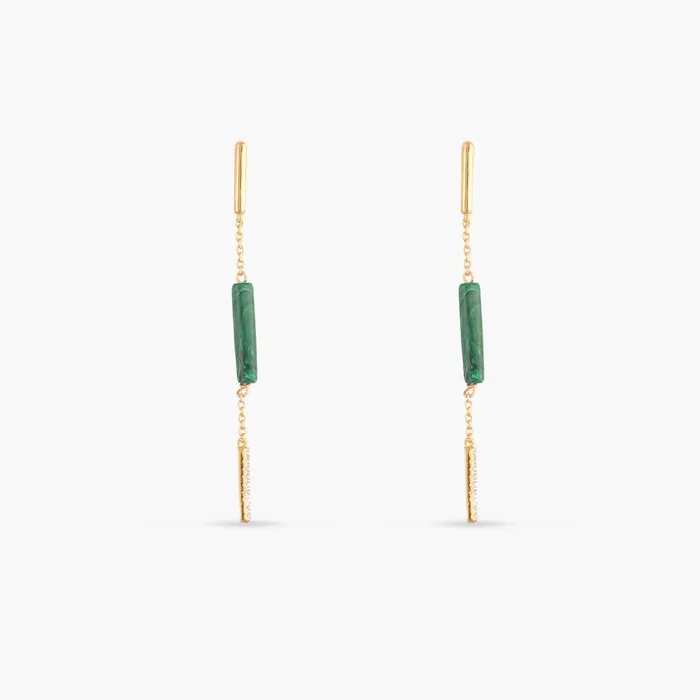 SILVER Earrings Malachite Bar Charm Silver Drop Earrings