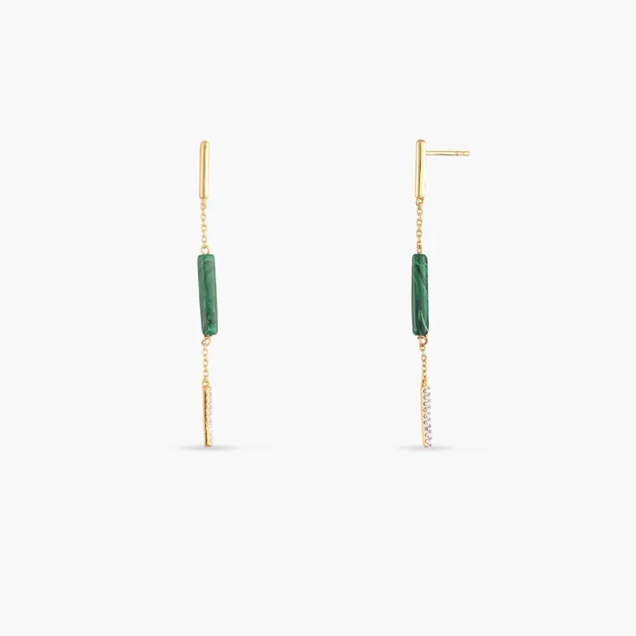 SILVER Earrings Malachite Bar Charm Silver Drop Earrings