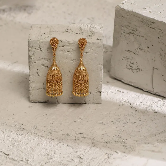 SILVER Earrings Swara Long Floral Silver Cylindrical Jhumka Earrings