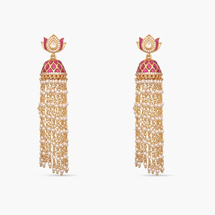 SILVER Necklaces Mrinali Jadau and Pearl chain Gold Plated Silver Jhumka SILVER Necklaces Mrinali Jadau and Pearl chain Gold Plated Silver Jhumka