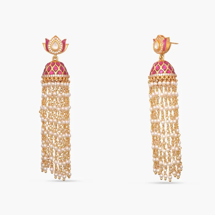 SILVER Necklaces Mrinali Jadau and Pearl chain Gold Plated Silver Jhumka