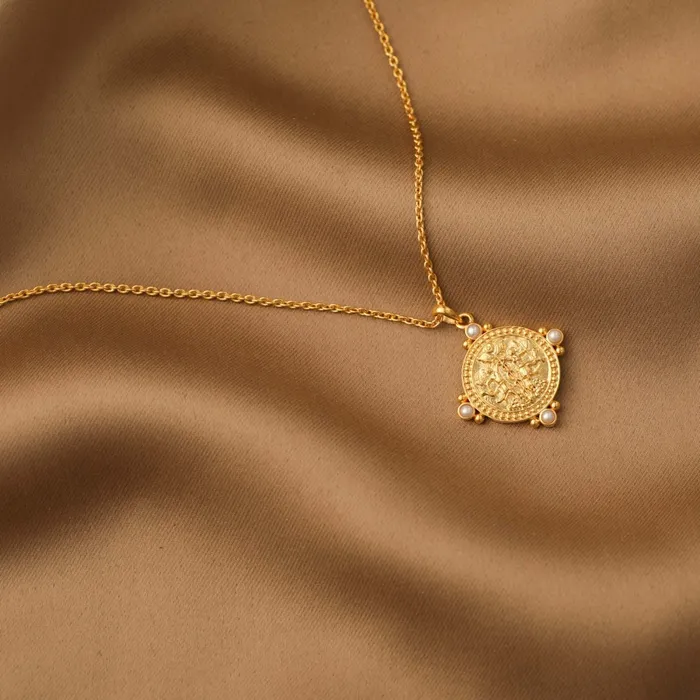 SILVER Necklaces Pearl Gemini Zodiac Coin Gold Plated Silver Necklace