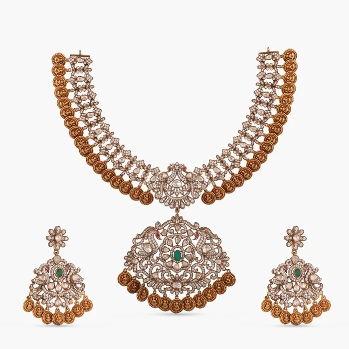 SILVER Necklaces Shreeya Coin CZ Silver Necklace Set