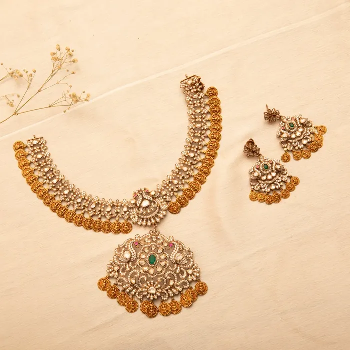 SILVER Necklaces Shreeya Coin CZ Silver Necklace Set