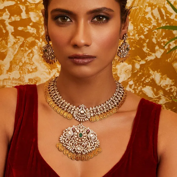 SILVER Necklaces Shreeya Coin CZ Silver Necklace Set