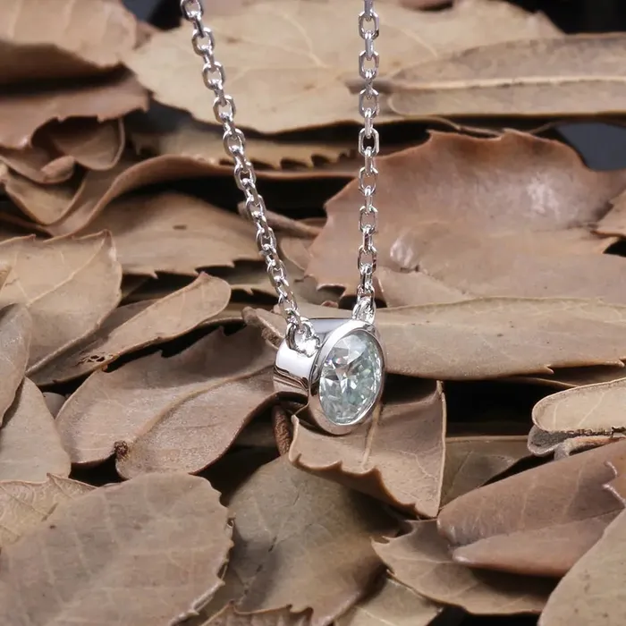Slight Blue Stone Necklace Moissanite Platinum Plated Silver 1ct Luxus Moissanite Rings Jewelry Necklaces