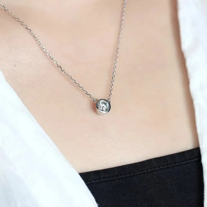 Slight Blue Stone Necklace Moissanite Platinum Plated Silver 1ct Luxus Moissanite Rings Jewelry Necklaces