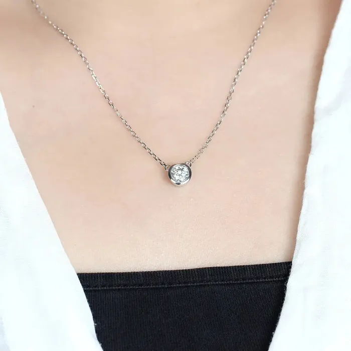 Slight Blue Stone Necklace Moissanite Platinum Plated Silver 1ct Luxus Moissanite Rings Jewelry Necklaces
