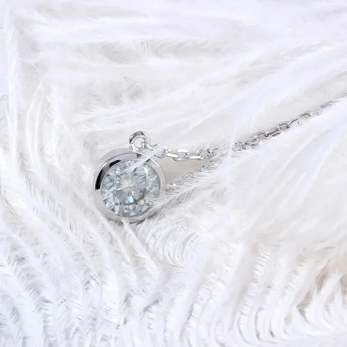 Slight Blue Stone Necklace Moissanite Platinum Plated Silver 1ct Luxus Moissanite Rings Jewelry Necklaces