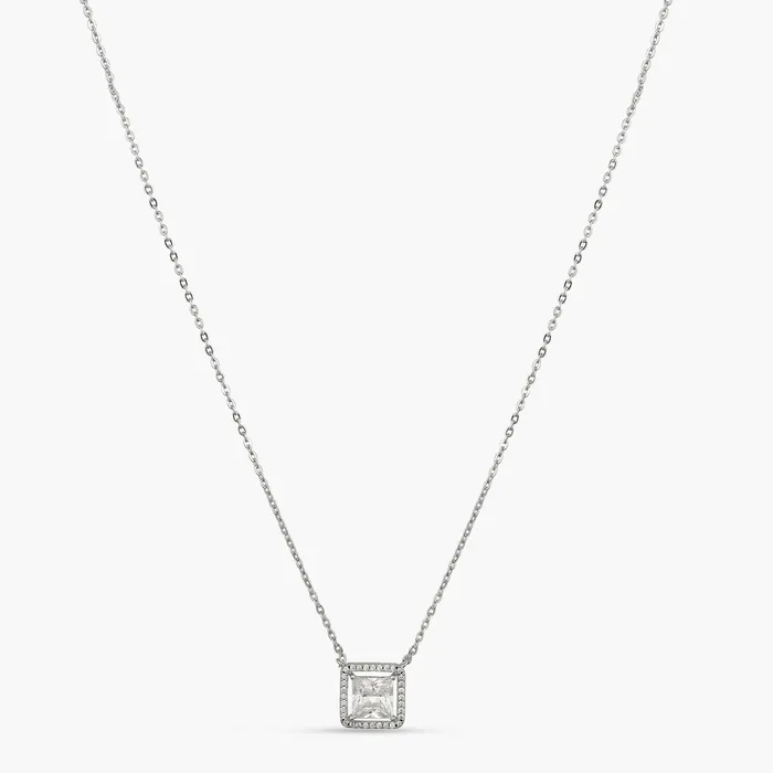 Squared Brilliance CZ Silver Pendant Necklace SILVER Necklaces