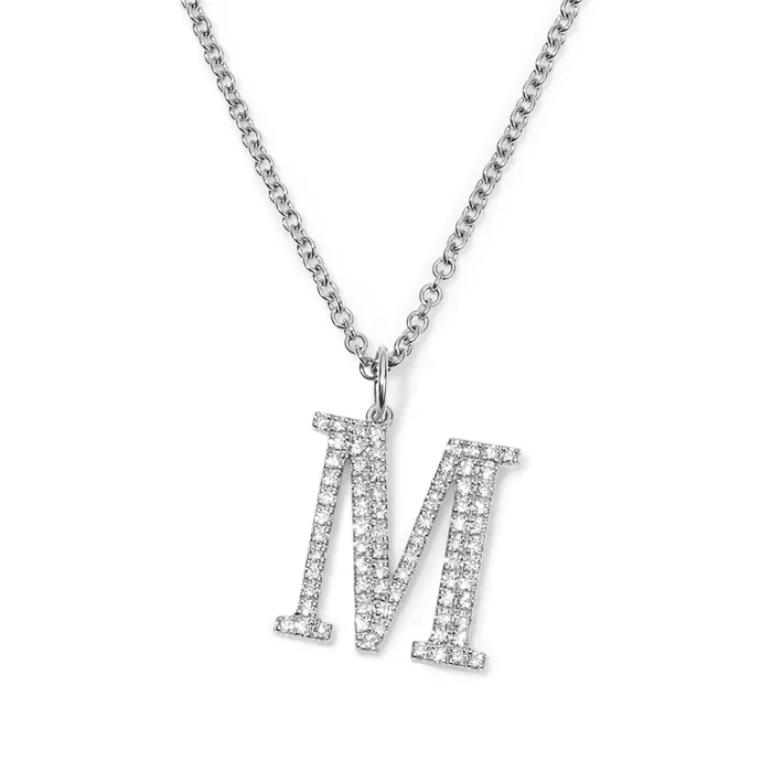 Sterling Silver Large Pave Initial Pendant SG Fashion Necklaces