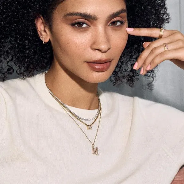 Sterling Silver Large Pave Initial Pendant SG Fashion Necklaces
