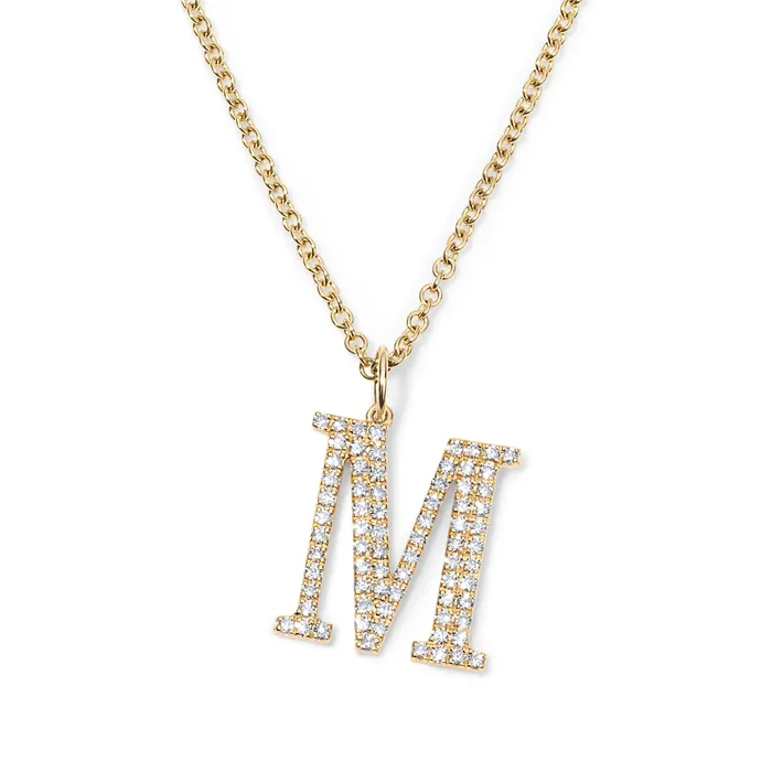 Sterling Silver Large Pave Initial Pendant SG Fashion Necklaces