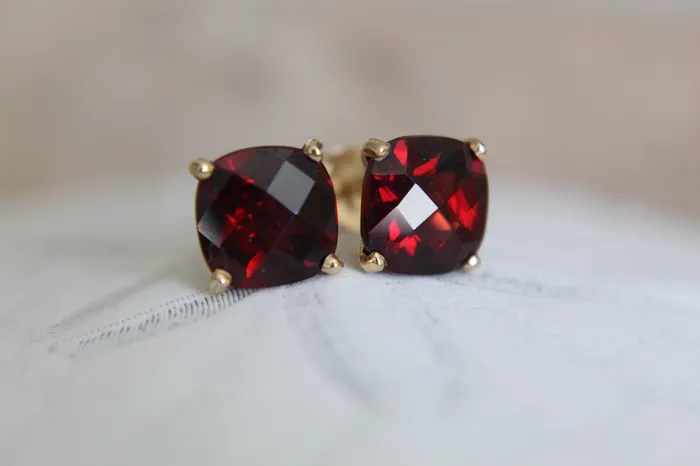 The Little Catholic Earrings 14k Gold Garnet Earrings