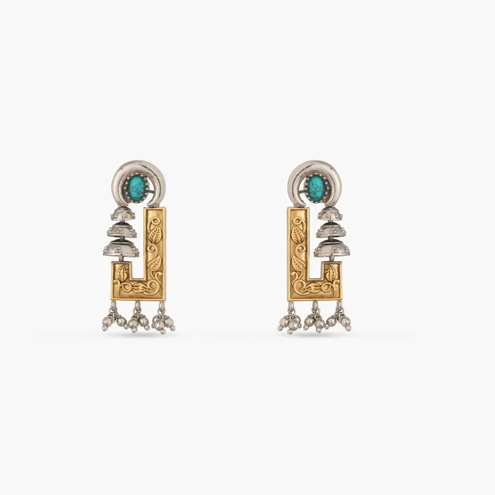 Turquoise Oxidized Silver Drop Earrings SILVER Earrings