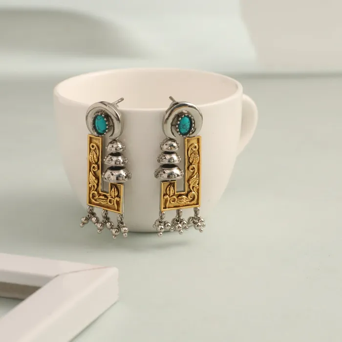 Turquoise Oxidized Silver Drop Earrings SILVER Earrings