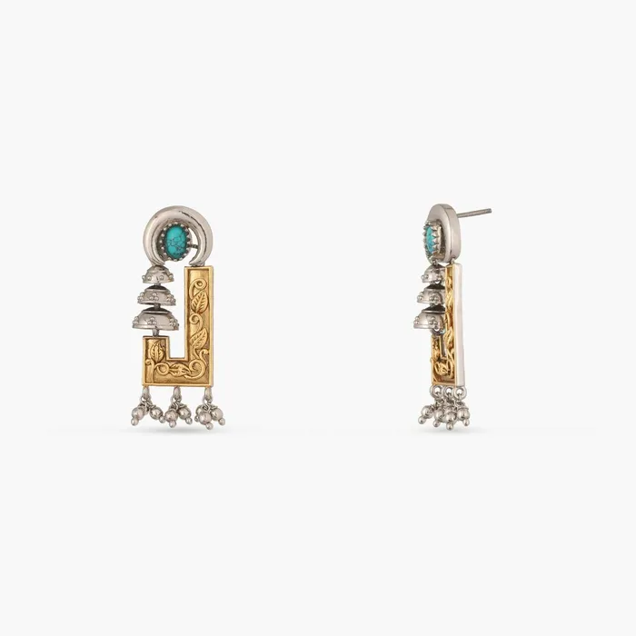 Turquoise Oxidized Silver Drop Earrings SILVER Earrings