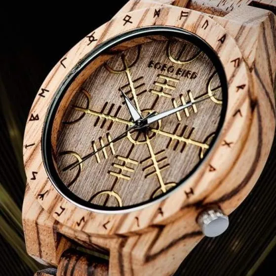 Wooden Viking Watch With Helm Of Awe Design VikingStore Watches