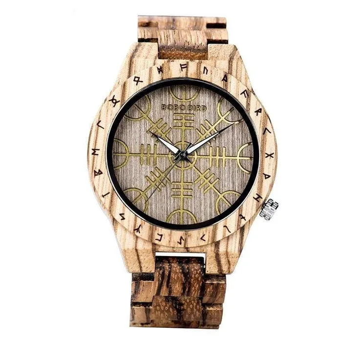 Wooden Viking Watch With Helm Of Awe Design VikingStore Watches