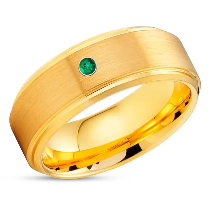 Yellow Gold Tungsten Ring Emerald Wedding Ring Tungsten Ring Engagement Ring Band Clean Casting Jewelry Rings Yellow Gold Tungsten Ring Emerald Wedding Ring Tungsten Ring Engagement Ring Band Clean Casting Jewelry Rings